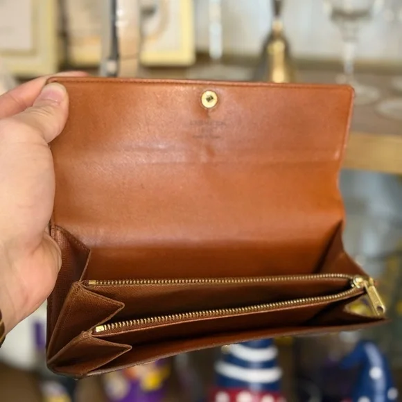 Louis Vuitton Monogram Sarah Long Wallet Authentic Bifold Brown Gold CA0956 - Picture 3 of 3